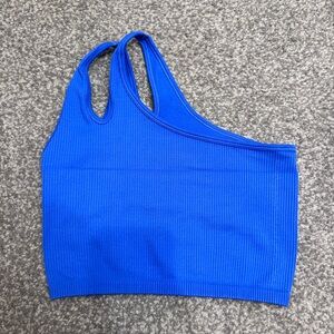 Ribbed Blue One-Shoulder Crop Top - final Sale - small